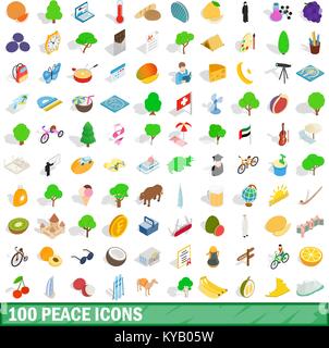 100 Symbole des Friedens inmitten einer isometrischen 3D-Stil für alle Design-Vektor-illustration Stock Vektor