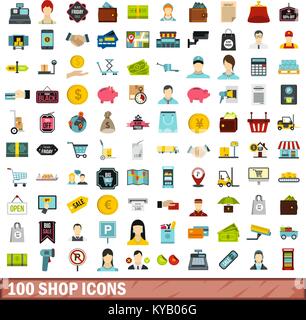 100 shop Symbole in Flacher Stil für jede Design vector Abbildung Stock Vektor