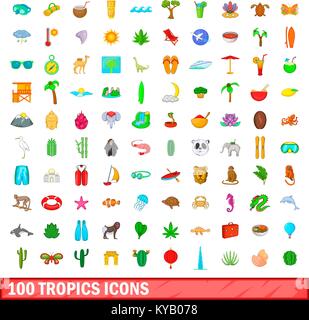 100 Tropen Symbole im Comic-stil für jedes Design vector Abbildung Stock Vektor