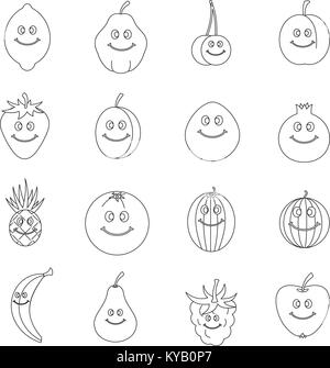 Lächelnd Obst Symbole gesetzt. Überblick Abbildung: 16 lächelnd Obst Vector Icons für Web Stock Vektor