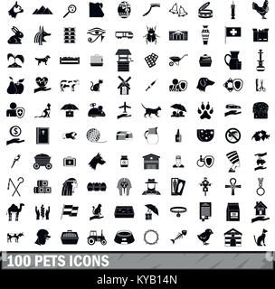 100 Haustiere Symbole in einem einfachen Stil für alle Design vector Abbildung Stock Vektor