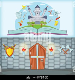 Mittelalterliche Banner ist horizontal im Comic-stil für jedes Design Vector Illustration Stock Vektor