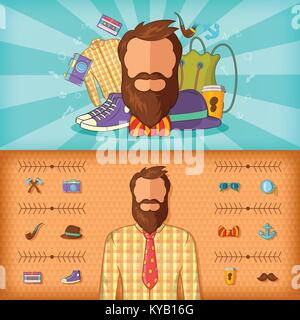Hipster mann Banner ist horizontal im Comic-stil für jedes Design Vector Illustration Stock Vektor