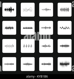 Schallwelle Symbole in weißen Quadrate auf schwarzem Hintergrund einfachen Stil vector Abbildung Stock Vektor