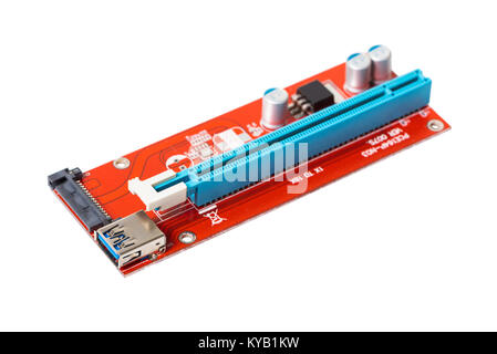 Elektronische microcircuit Close-up auf weißem Hintergrund isoliert Stockfoto