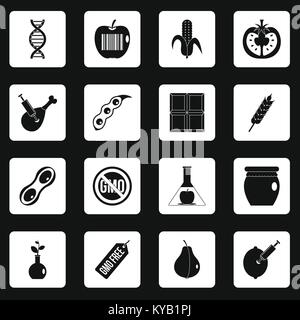 Gvo-Symbole in weißen Quadrate auf schwarzem Hintergrund einfachen Stil vector Abbildung Stock Vektor