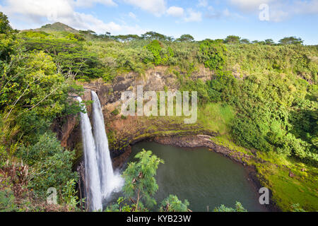 Die berühmten Wailua Wasserfälle in Kauai, Hawaii. Stockfoto