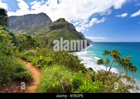 Blick entlang der Na Pali Küste aus dem kalalau Trail in Kauai, Hawaii. Stockfoto