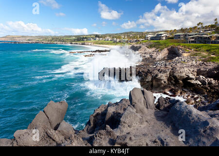 Vulkanischen Felsen am Meer in der Form der Zähne im Nordwesten von Maui, Hawaii gekühlt. Stockfoto