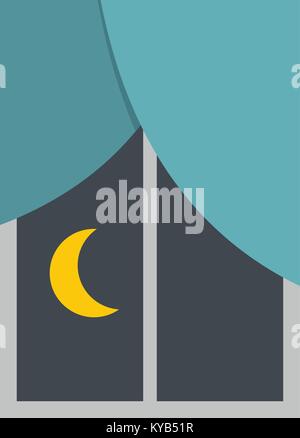Nacht Blick aus dem Fenster auf das Symbol flach auf weißem Hintergrund Vektor-illustration isoliert Stock Vektor
