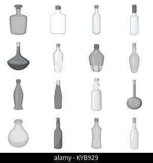 Verschiedene Flaschen Icons Set Schwarzweiß Stock Vektor