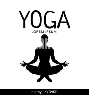 Yoga, Abbildung eines Mannes sitzen im Lotussitz, Vektor Silhouette. Meditation Entspannung menschliche, umriss Portrait, schwarze und weiße Kontur zeichnen. Auf weissem Hintergrund Stock Vektor