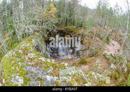 Landsverk 2, Evje Mineralsti. Im Spätherbst gibt es keine Blätter und Reliquien im Wald sichtbar sind, so ist es die beste Zeit, diesen Ort zu besuchen. Stockfoto