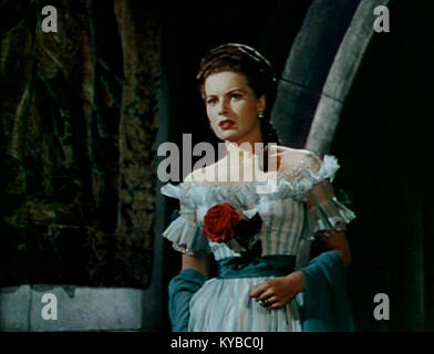 Ein Werbebild der Schauspielerin Maureen O’Hara aus dem Film *der Schwarze Schwan* aus dem Jahr 1942, in dem sie ihre Rolle in diesem Abenteuerfilm einnimmt, der für seine schwindelerregenden Themen und Hollywood-Kinematografie bekannt ist. Stockfoto