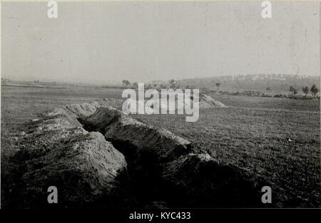 Ein Foto aus dem Ersten Weltkrieg, das österreichische Gräben südlich des zweiten Eisenbahnübergangs bei Kalisz in Polen zeigt. Das Bild dokumentiert Befestigungen und Bedingungen an der Ostfront. Stockfoto