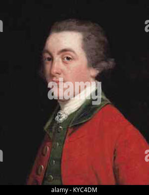 Ein Ölgemälde aus dem 18. Jahrhundert von Thomas Beach, das John FitzPatrick, 2. Earl of Upper Ossory, darstellt. Das Porträt spiegelt den Stil und die Eleganz des Porträts aus der georgianischen Ära in Großbritannien wider. Stockfoto