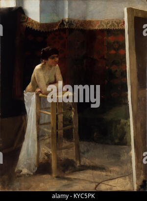 Ein Porträt von Oscar Björck mit einem weiblichen Model in einem Studio-Setting, das die Meisterschaft des Künstlers in Porträts und Studiofotografie zeigt. Stockfoto