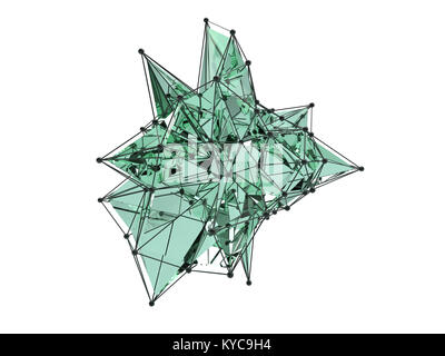 Abstrakte 3D-Rendering von chaotischen Plexus Oberfläche. Weißer Hintergrund mit futuristischen polygonale Form. Low Poly Objekt mit scharfen Linien verzerrt. Stockfoto