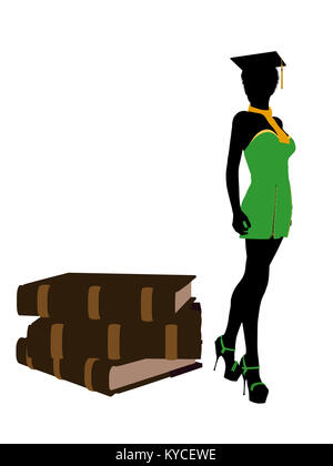 African American graduate Neben Bücher Silhouette auf weißem Hintergrund Stockfoto