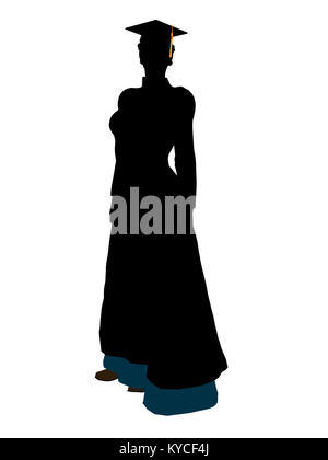 African American graduate Silhouette auf weißem Hintergrund Stockfoto