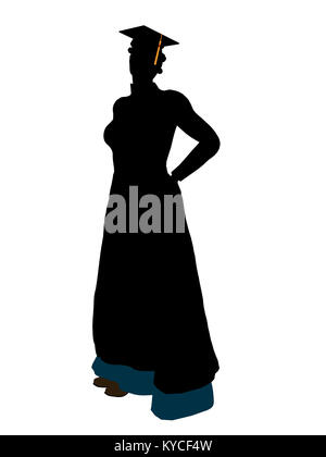 African American graduate Silhouette auf weißem Hintergrund Stockfoto