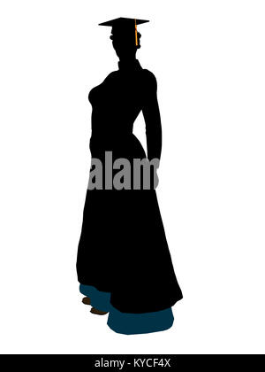 African American graduate Silhouette auf weißem Hintergrund Stockfoto