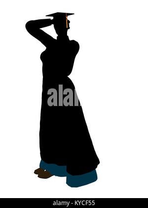 African American graduate Silhouette auf weißem Hintergrund Stockfoto