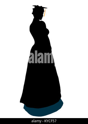 African American graduate Silhouette auf weißem Hintergrund Stockfoto