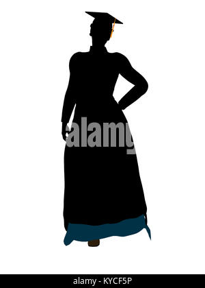 African American graduate Silhouette auf weißem Hintergrund Stockfoto
