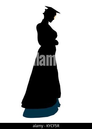 African American graduate Silhouette auf weißem Hintergrund Stockfoto