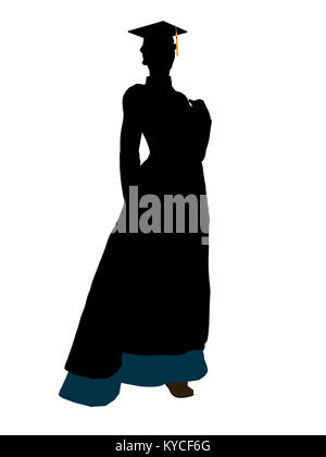 African American graduate Silhouette auf weißem Hintergrund Stockfoto