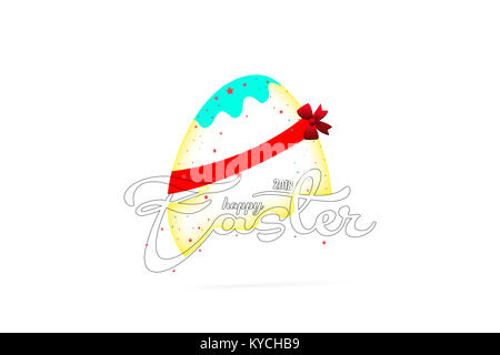 Vector Illustration. Hand eine elegante, moderne Pinsel Schriftzeichen Frohe Ostern gezeichnet auf weißem Hintergrund mit bunten Ei, Konfetti, Ribbon isoliert. Stockfoto