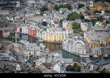 Auf Alesund Norwegen aus der Sicht Aksla Hafen Stockfoto