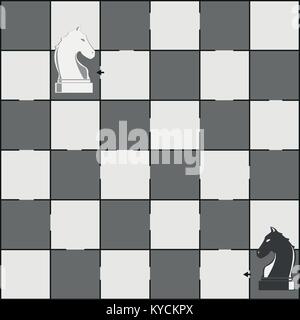 Schachbrett und Pferde Stücke - Labyrinth Spiel für Kinder Stock Vektor