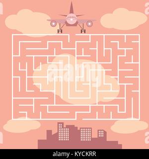 Labyrinth mit dem Flugzeug - Spiel für Kinder - Vektor Stock Vektor