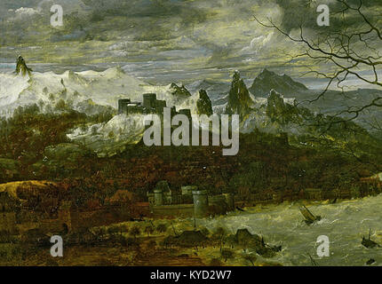Der düstere Tag von Pieter Bruegel dem Älteren zeigt den frühen Frühling in Flandern des 16. Jahrhunderts und veranschaulicht durch den detaillierten und atmosphärischen Stil des Künstlers das ländliche Alltagsleben und die sich verändernde Landschaft. Stockfoto