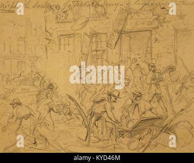 Der Titel Plündernde Nordstaatler bedeutet "Plündernde Gewerkschaftssoldaten". Es bezieht sich wahrscheinlich auf ein Bild oder eine Darstellung von Unionstruppen während des Amerikanischen Bürgerkrieges, die Plünderungen verübten und eine Kriegsszene aus den 1860er Jahren darstellen Stockfoto