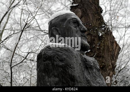 Wien, Österreich. 14. Januar 2018. Schneefall in Wien. Bild zeigt eine Büste mit Schnee bedeckt. Quelle: Franz Perc/Alamy leben Nachrichten Stockfoto