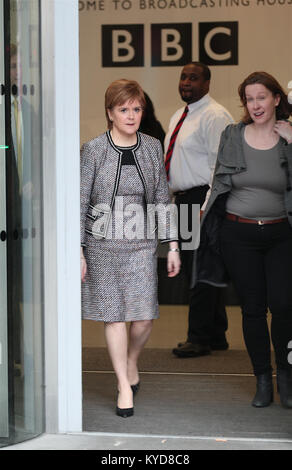 London, Großbritannien. 14. Januar, 2018. Nicola Sturgeon, Erster Minister Schottlands bei den BBC Studios in London Credit gesehen: RM Presse/Alamy leben Nachrichten Stockfoto