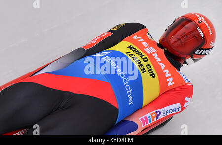 Oberhof, Deutschland. 14 Jan, 2018. Felix Loch aus Deutschland luges während der rennrodel Weltcup in Oberhof, Deutschland, 14. Januar 2018. Foto: Martin Schutt/dpa-Zentralbild/dpa/Alamy leben Nachrichten Stockfoto