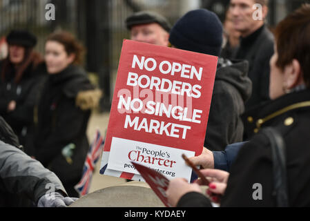 Downing Street, London, UK. 14. Januar 2018. Eine "Überparteiliche "Pro Brexit Rally gegenüber Downing Street gehalten wird. Quelle: Matthew Chattle/Alamy leben Nachrichten Stockfoto