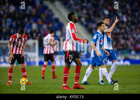 Athletic Club, Inaki Williams (11) Während des Spiels zwischen RCD Espanyol v Athletic Club, für die Runde 19 der Liga Santander, an RCDE Stadium am 14. Januar 2018 in Barcelona, Spanien gespielt. Stockfoto