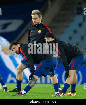 San Sebastian, Spanien. 14 Jan, 2018. (10) Lionel Messi vor der spanischen La Liga Fußball Match zwischen Real Sociedad und F.C. Barcelona, in Anoeta Stadium, in San Sebastian, Nordspanien, Sonntag, Januar. 14., 2018. Credit: Gtres Información más Comuniación auf Linie, S.L./Alamy leben Nachrichten Stockfoto