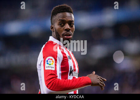 Barcelona, Spanien. 14 Jan, 2018. Athletic Club, Inaki Williams (11) Während des Spiels zwischen RCD Espanyol v Athletic Club, für die Runde 19 der Liga Santander, an RCDE Stadium am 14. Januar 2018 in Barcelona, Spanien gespielt. Credit: Gtres Información más Comuniación auf Linie, S.L./Alamy leben Nachrichten Stockfoto