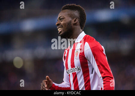 Barcelona, Spanien. 14 Jan, 2018. Athletic Club, Inaki Williams (11) Während des Spiels zwischen RCD Espanyol v Athletic Club, für die Runde 19 der Liga Santander, an RCDE Stadium am 14. Januar 2018 in Barcelona, Spanien gespielt. Credit: Gtres Información más Comuniación auf Linie, S.L./Alamy leben Nachrichten Stockfoto