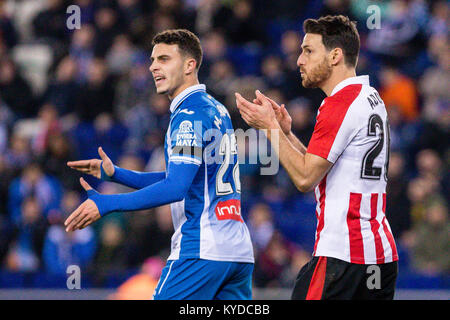 Barcelona, Spanien. 14 Jan, 2018. Athletic Club vorwärts Aritz Aduriz (20) Während des Spiels zwischen RCD Espanyol v Athletic Club, für die Runde 19 der Liga Santander, an RCDE Stadium am 14. Januar 2018 in Barcelona, Spanien gespielt. Credit: Gtres Información más Comuniación auf Linie, S.L./Alamy leben Nachrichten Stockfoto