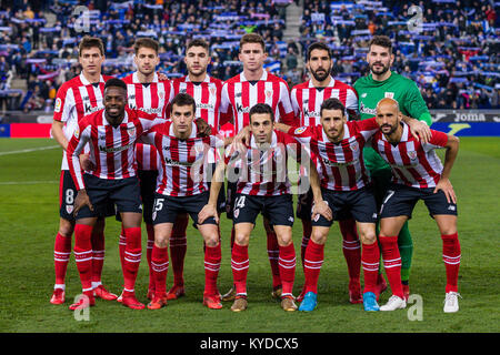 Barcelona, Spanien. 14 Jan, 2018. Athletic Club erste Team während des Spiels zwischen RCD Espanyol v Athletic Club, für die Runde 19 der Liga Santander, an RCDE Stadium am 14. Januar 2018 in Barcelona, Spanien gespielt. Credit: Gtres Información más Comuniación auf Linie, S.L./Alamy leben Nachrichten Stockfoto