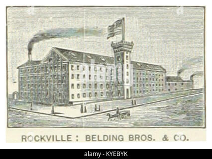 Dieses Bild aus dem Jahr 1891 zeigt Belding Bros. & Company in Rockville, Connecticut, und zeigt die historische Seidenindustrie in der Region. Stockfoto