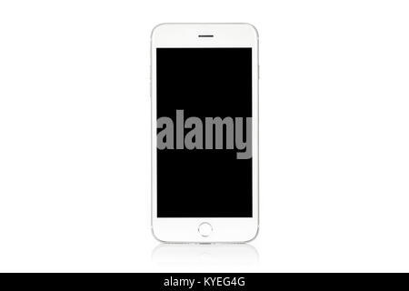 Mockup einer generischen modern in Weiß und Silber digitale Smartphone auf weißem Hintergrund Stockfoto