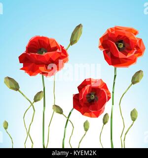 Vector Hintergrund oder Karte. Poppy und sammer Tag mit blauem Himmel Stock Vektor